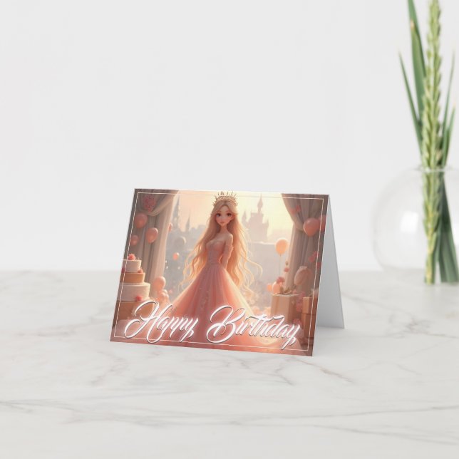 Carte d'anniversaire de princesse en rose (Devant)
