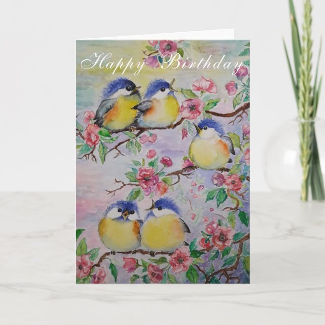 Carte d'anniversaire de printemps avec oiseaux (Devant)