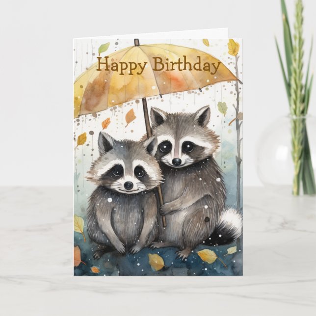 Carte d'anniversaire de ratons laveurs mignons sou (Devant)
