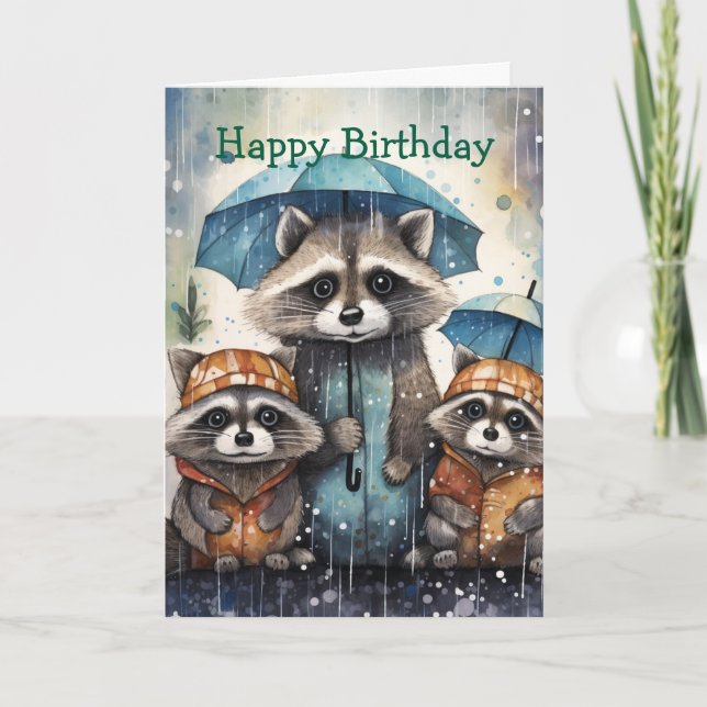 Carte d'anniversaire de ratons laveurs mignons sou (Devant)
