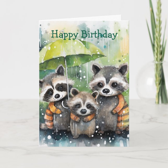 Carte d'anniversaire de ratons laveurs mignons sou (Devant)