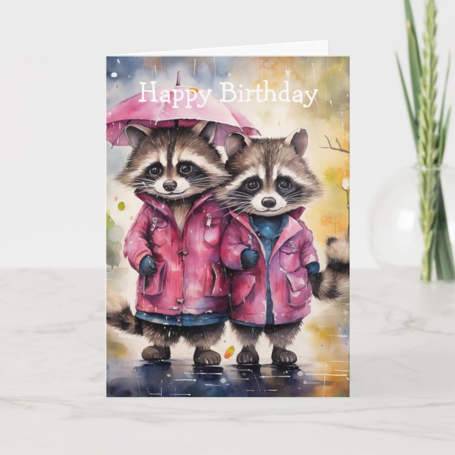 Carte d'anniversaire de ratons laveurs mignons sou (Devant)