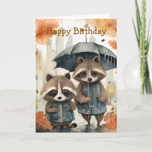 Carte d'anniversaire de ratons laveurs mignons sou