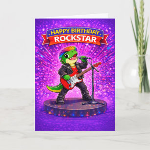 Carte d'anniversaire de Rexy le dinosaure rockstar