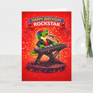 Carte d'anniversaire de Rexy le Rockstar Dinosaure