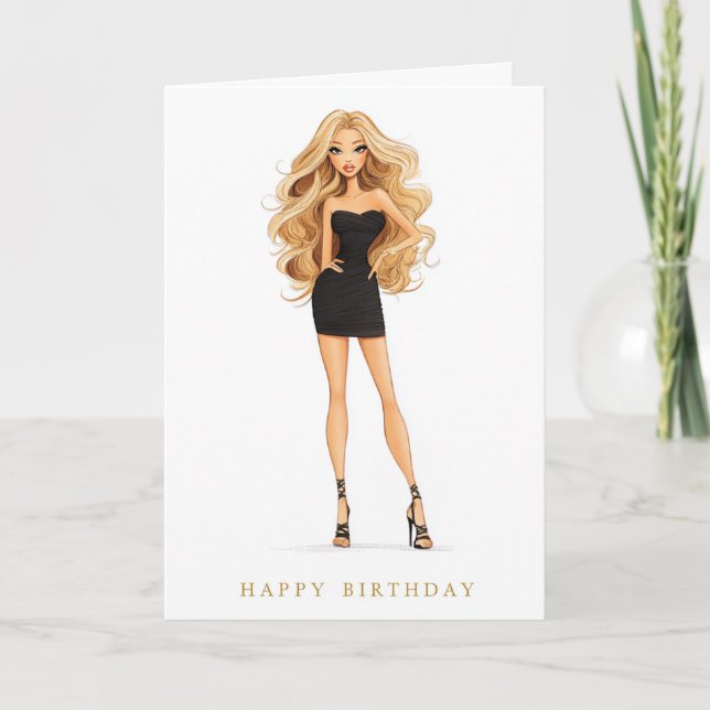 Carte d'anniversaire de robe noire chic (Devant)