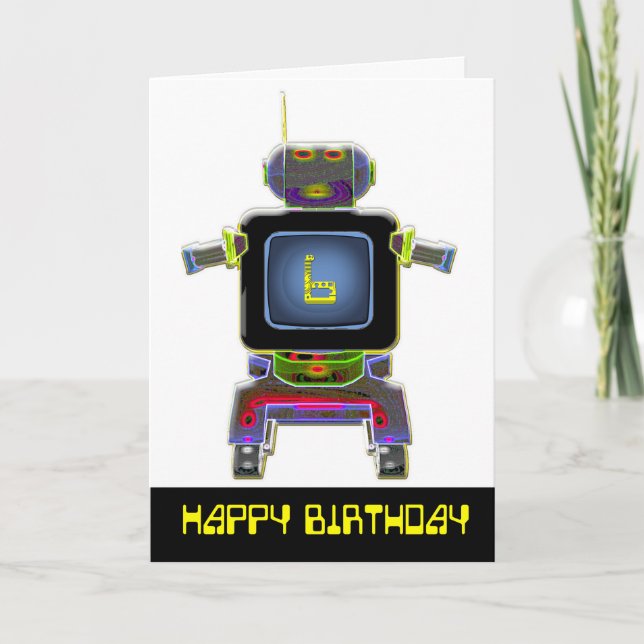 Carte d'anniversaire de robot 6 ans (Devant)