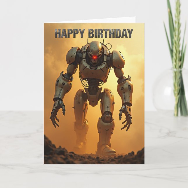 Carte d'anniversaire de robot puissant (Devant)