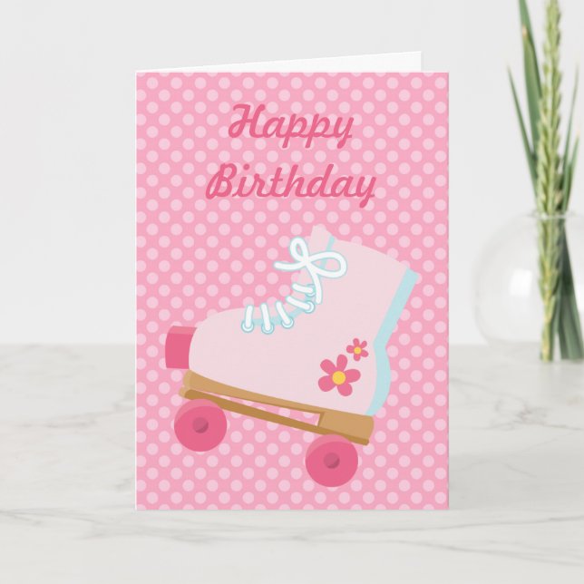 Carte d'anniversaire de Rollerskate Dots roses (Devant)