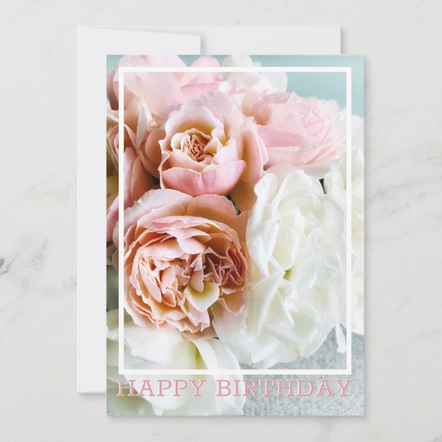 Carte d'anniversaire de roses douces et blanches (Devant)