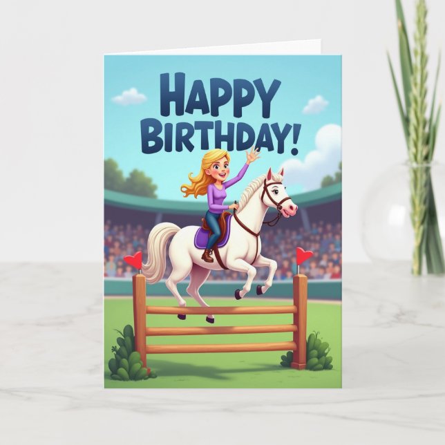 Carte d'anniversaire de saut de cheval joyeux (Devant)