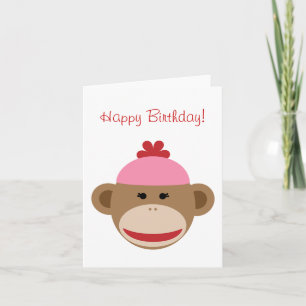 carte d'anniversaire de singe de chaussette de