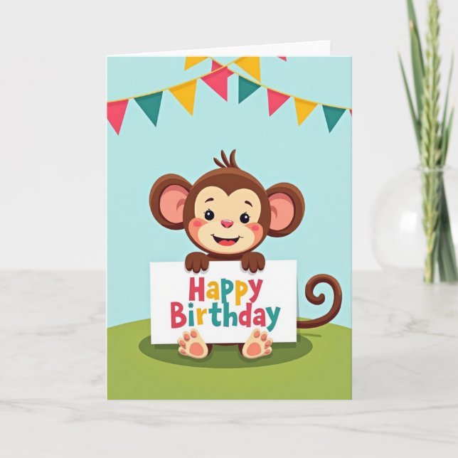 Carte d'anniversaire de singe joyeux (Devant)