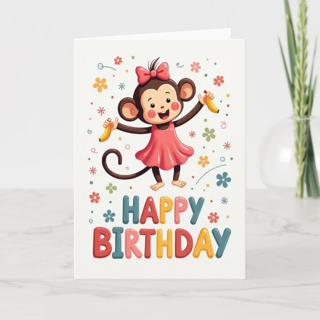 Carte d'anniversaire de singes souriants (Devant)
