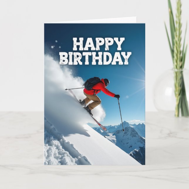 Carte d'anniversaire de ski aventure (Devant)