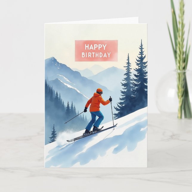 Carte d'anniversaire de ski d'hiver (Devant)