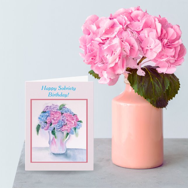 Carte d'anniversaire de sobriété heureuse Hydrange (Créateur téléchargé)