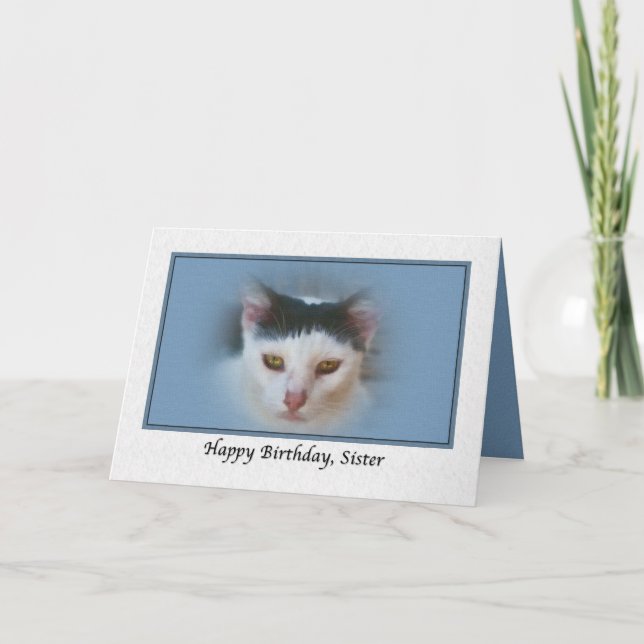 Carte d'anniversaire de soeur avec chat (Devant)
