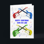 Carte d'anniversaire de Son in Law Guitares<br><div class="desc">Une belle carte d'anniversaire pour un gendre. L'art coloré de guitare électrique avec une échelle de musique dans l'arrière - plan. On ne peut pas avoir trop de guitares. Une carte d'anniversaire de guitare très cool, célèbre l'énergie et le pur plaisir de cet instrument musical. Une carte d'anniversaire parfaite pour...</div>