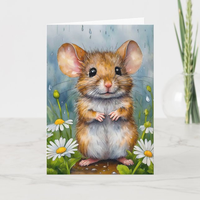 Carte d'anniversaire de souris avec des marguerite (Devant)