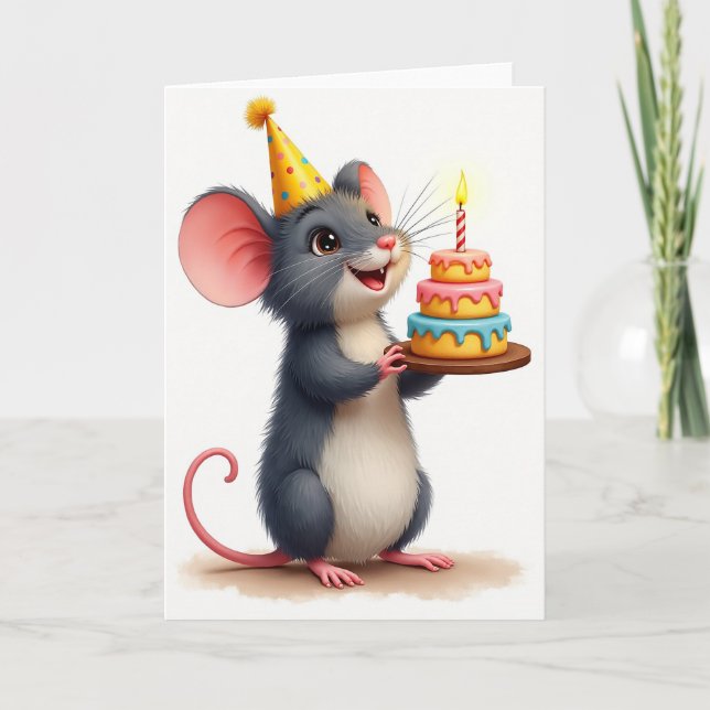 Carte d'anniversaire de souris festive (Devant)