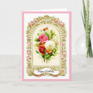 Carte d'anniversaire de style rose Vintage restaur