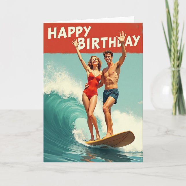Carte d'anniversaire de surf joyeuse (Devant)