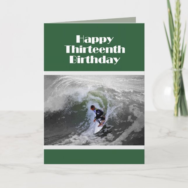 Carte d'anniversaire de surfer heureux treizième (Devant)