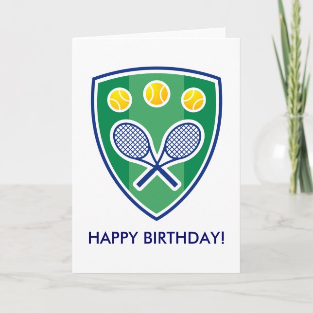 Carte d'anniversaire de tennis avec badge de raque (Devant)