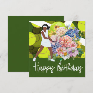 Carte d'anniversaire de tennis avec femme joueur