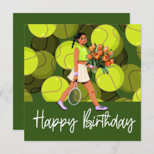 Carte d'anniversaire de tennis avec femme joueur