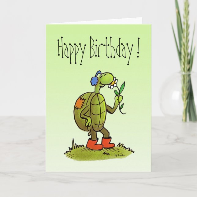 carte d'anniversaire de tortue et de fleur (Devant)