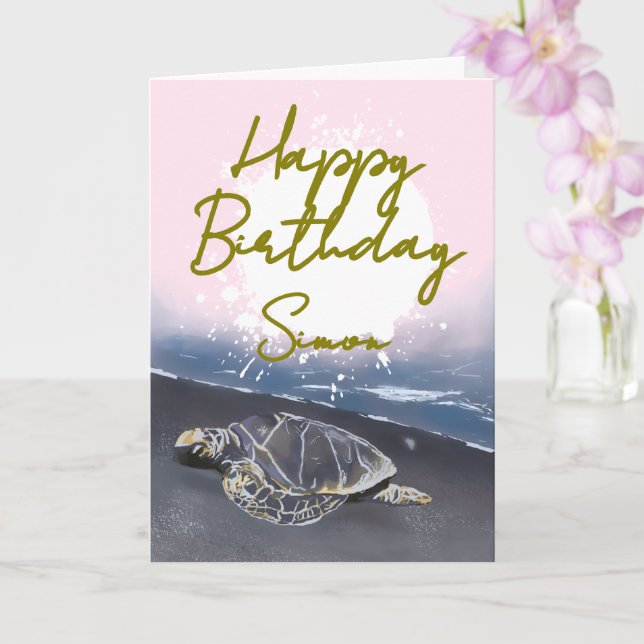 Carte d'anniversaire de tortue marine hawaïenne (Orchidée)