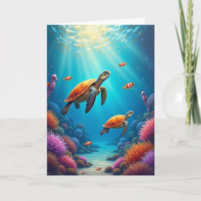 Carte d'anniversaire de tortue sous-marine (Devant)