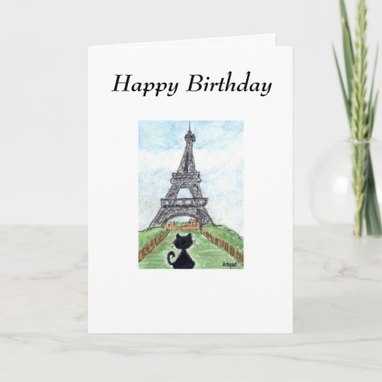 Carte D Anniversaire De Tour Eiffel De Cat Noir Zazzle Fr