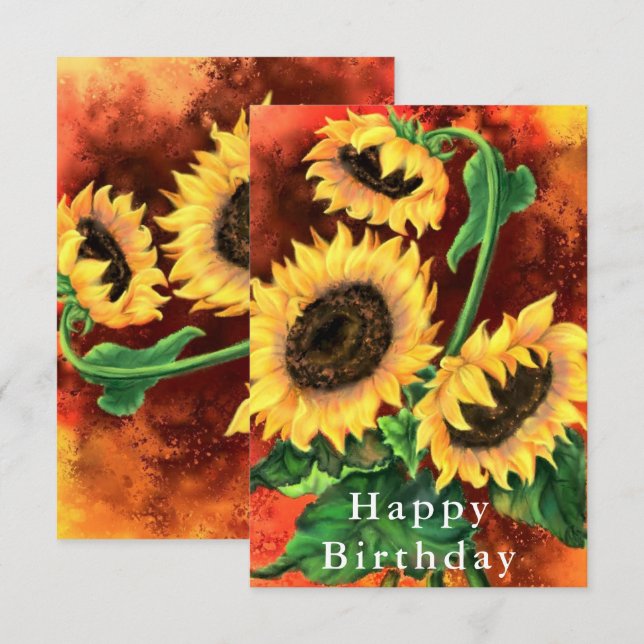 Carte d'anniversaire de tournesol (Devant / Derrière)