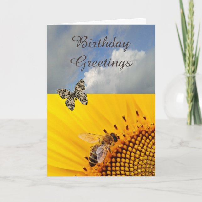 Carte d'anniversaire de tournesol et papillon (Devant)