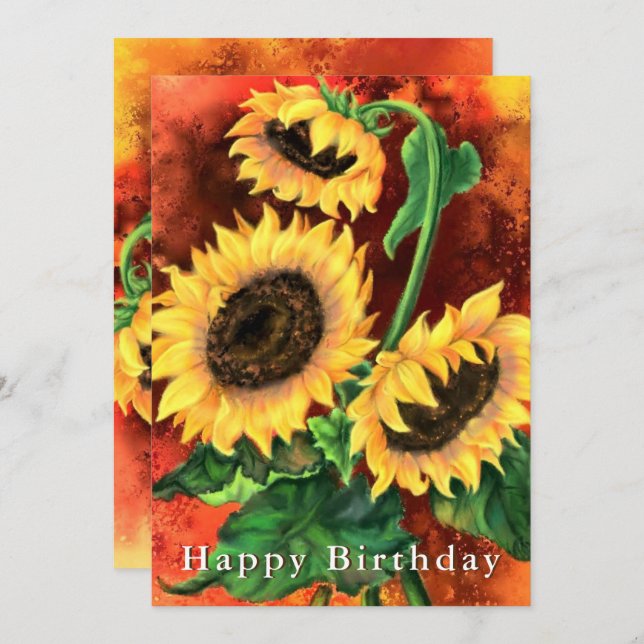 Carte d'anniversaire de tournesol - Peinture (Devant / Derrière)