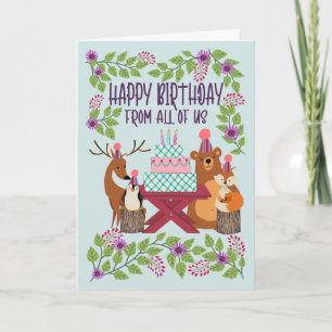 Carte d'anniversaire de tous les animaux de la for