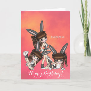 Carte d'anniversaire de triplets d'amour de lapin