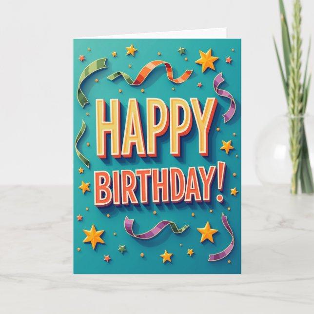 Carte d'anniversaire de typographie 3D (Devant)