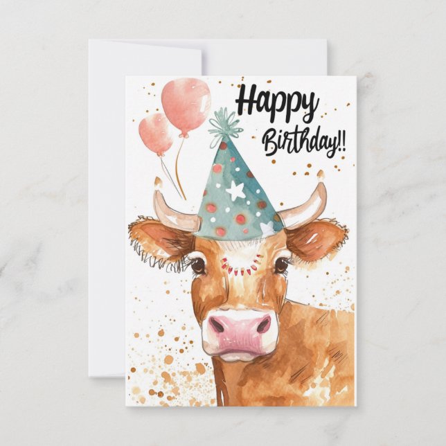 Carte d'anniversaire de vache amusante (Devant)