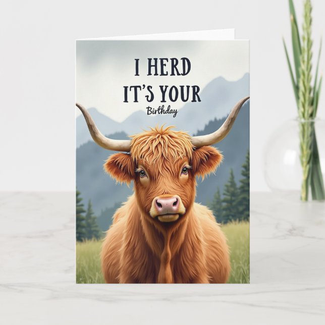 Carte d'anniversaire de vache des Highlands (Devant)