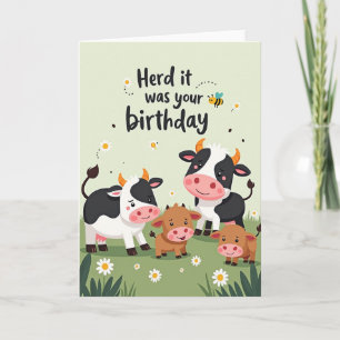 Carte d'anniversaire de vache fantaisiste