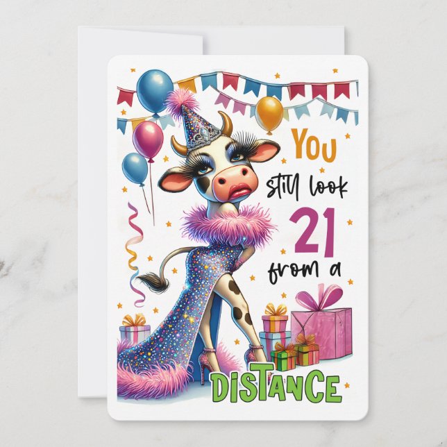 Carte d'anniversaire de vache fantaisiste (Devant)