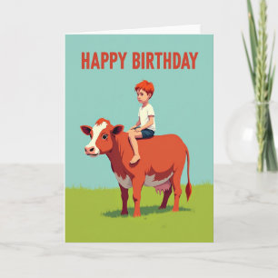 Carte d'anniversaire de vache pour enfant joyeux
