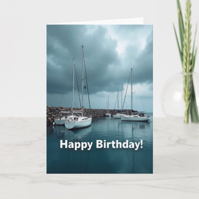 Carte d'anniversaire de voile du port serein (Devant)