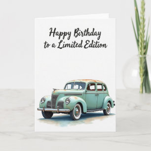 Carte d'anniversaire de voiture aqua vintage