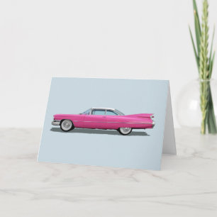 CARTE D'ANNIVERSAIRE DE VOITURE CLASSIQUE ROSE