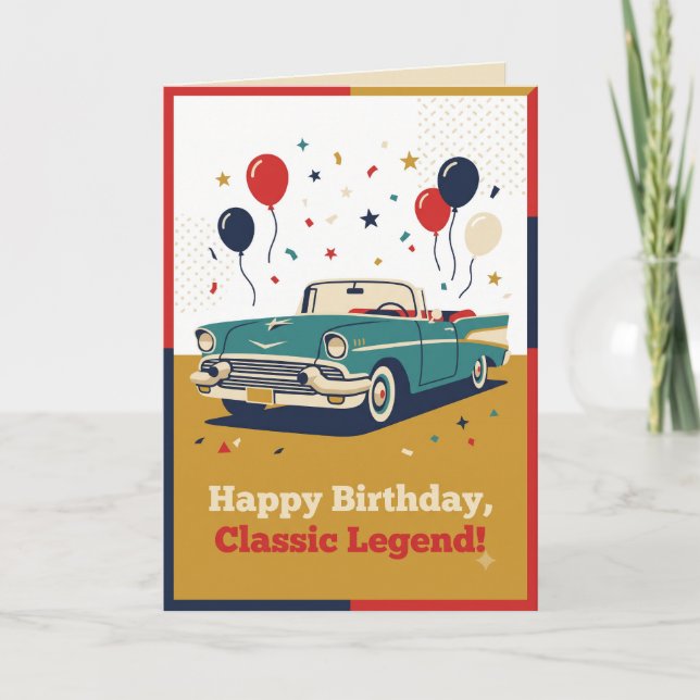 Carte d'anniversaire de voiture classique vintage  (Devant)